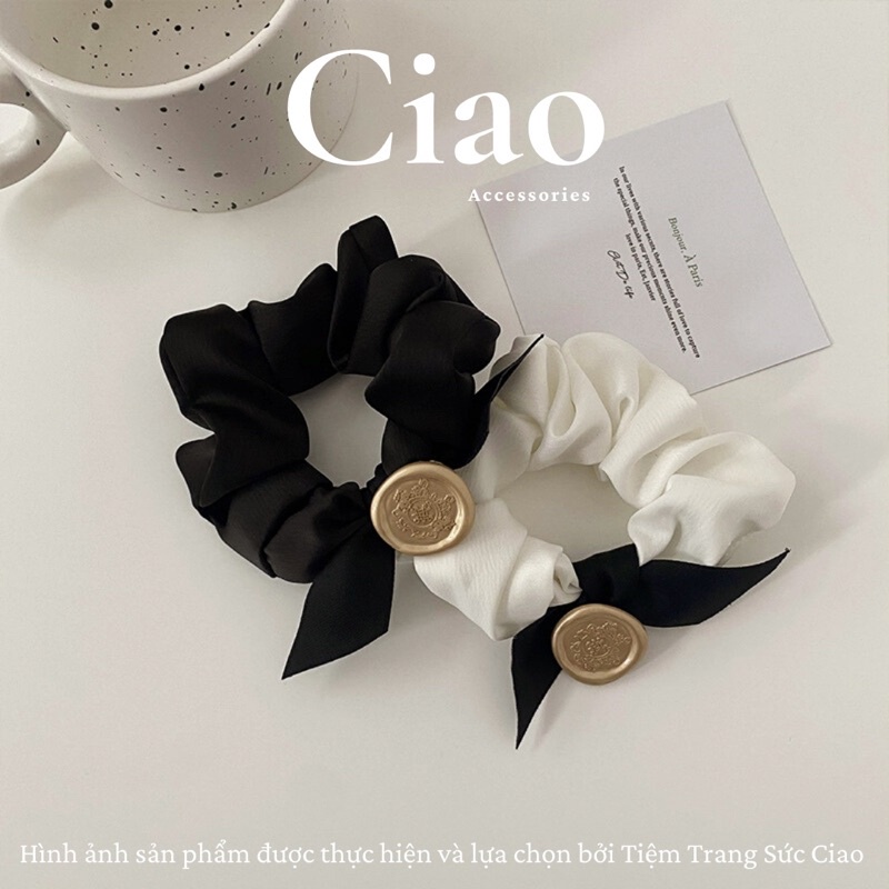 Buộc tóc/ Scrunchies luạ satin thiết kế charm mộc nữ tính Ciao accessories