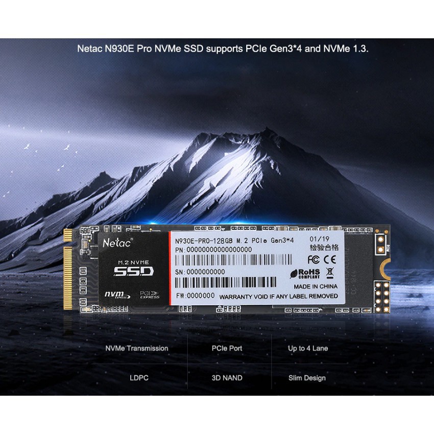 SSD Netac 128GB M.2 2280 NVMe PCIe N930E Pro Gen3*4 Chính Hãng Dùng Cho Máy Tính Laptop PC MacBook Bảo Hành 36T 1 Đổi 1