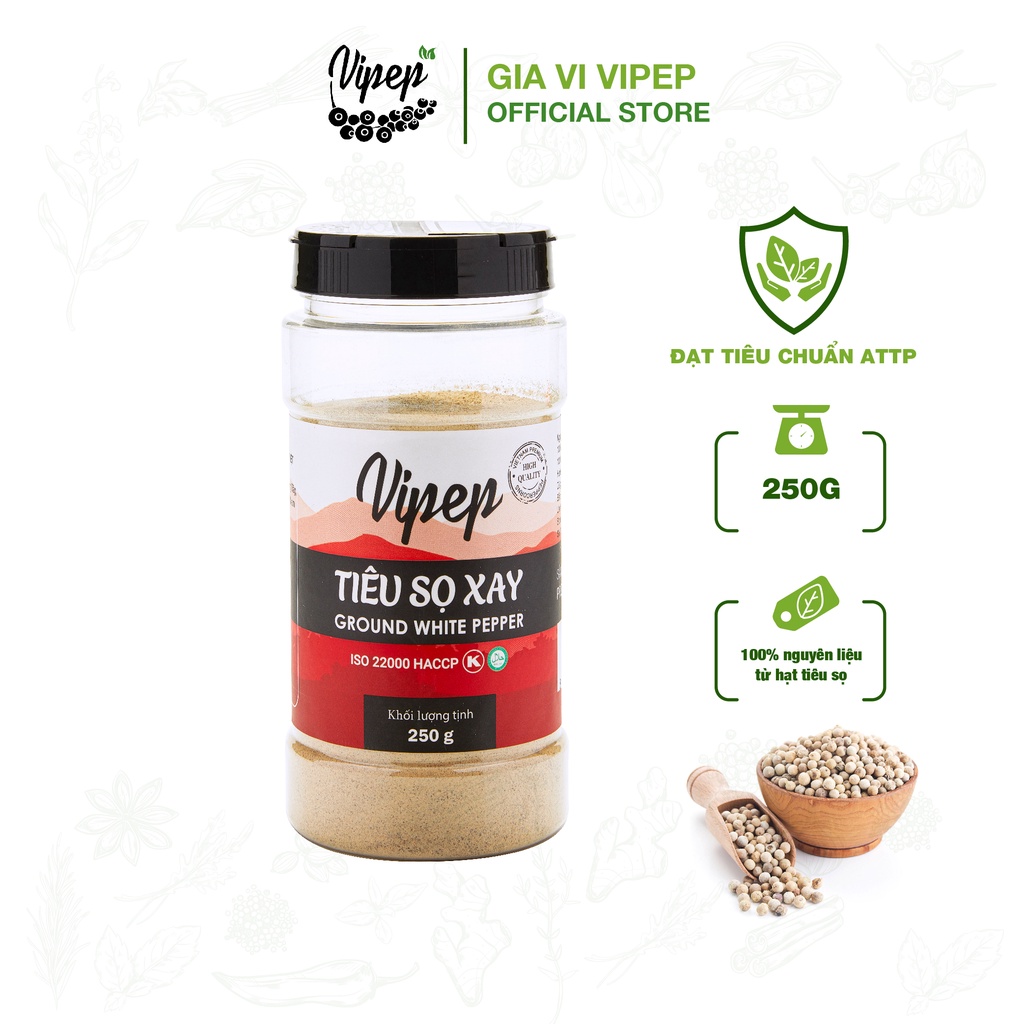 Hạt tiêu sọ xay Vipep tự nhiên, thơm chuẩn vị giúp kích thích vị giác 250g