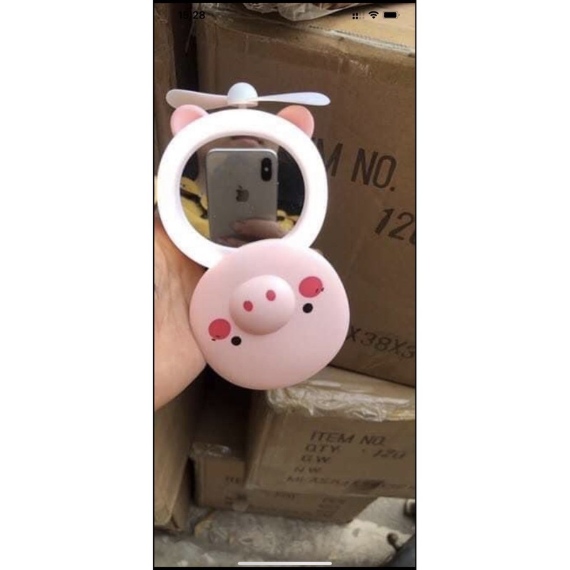Gương Lợn Mini Có Đèn Led và Quạt