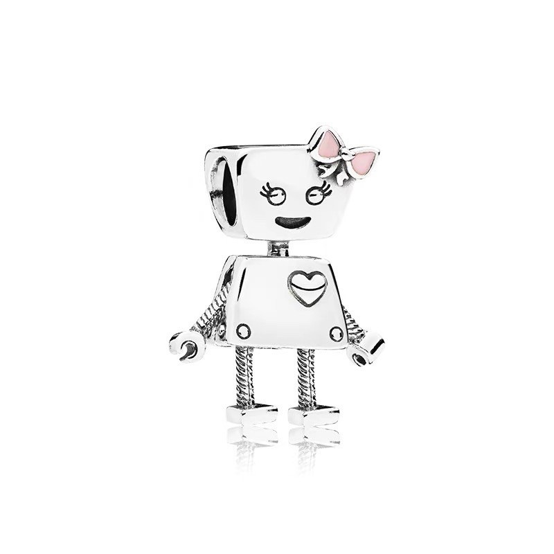 charm pan robot bella nơ hồng bạc s925 cao cấp