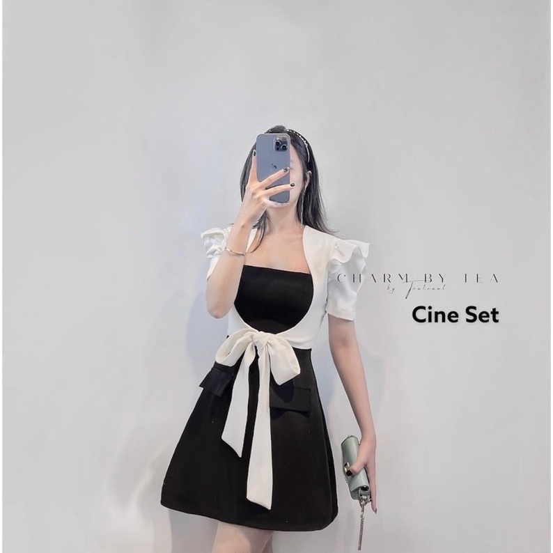 Set áo khoác rời váy 2 dây