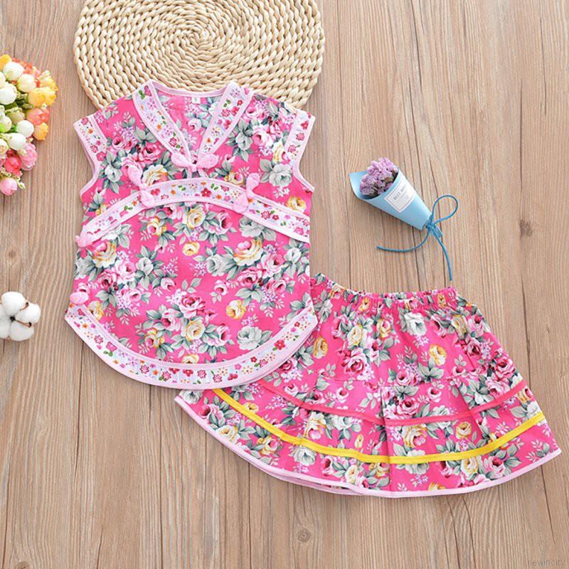 Set áo sát nách + Chân váy hoa dễ thương cho bé gái