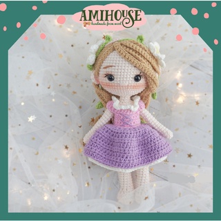 Búp bê Rapunzel bằng len móc handmade cho bé, búp bê công chúa tóc mây bằng len móc, 100% sợi cotton - Ami Hous