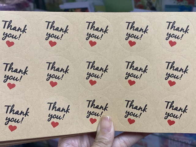 21 cái tem dán chữ Thank You trái tim đỏ loại 3.5cm dùng để hộp các loại