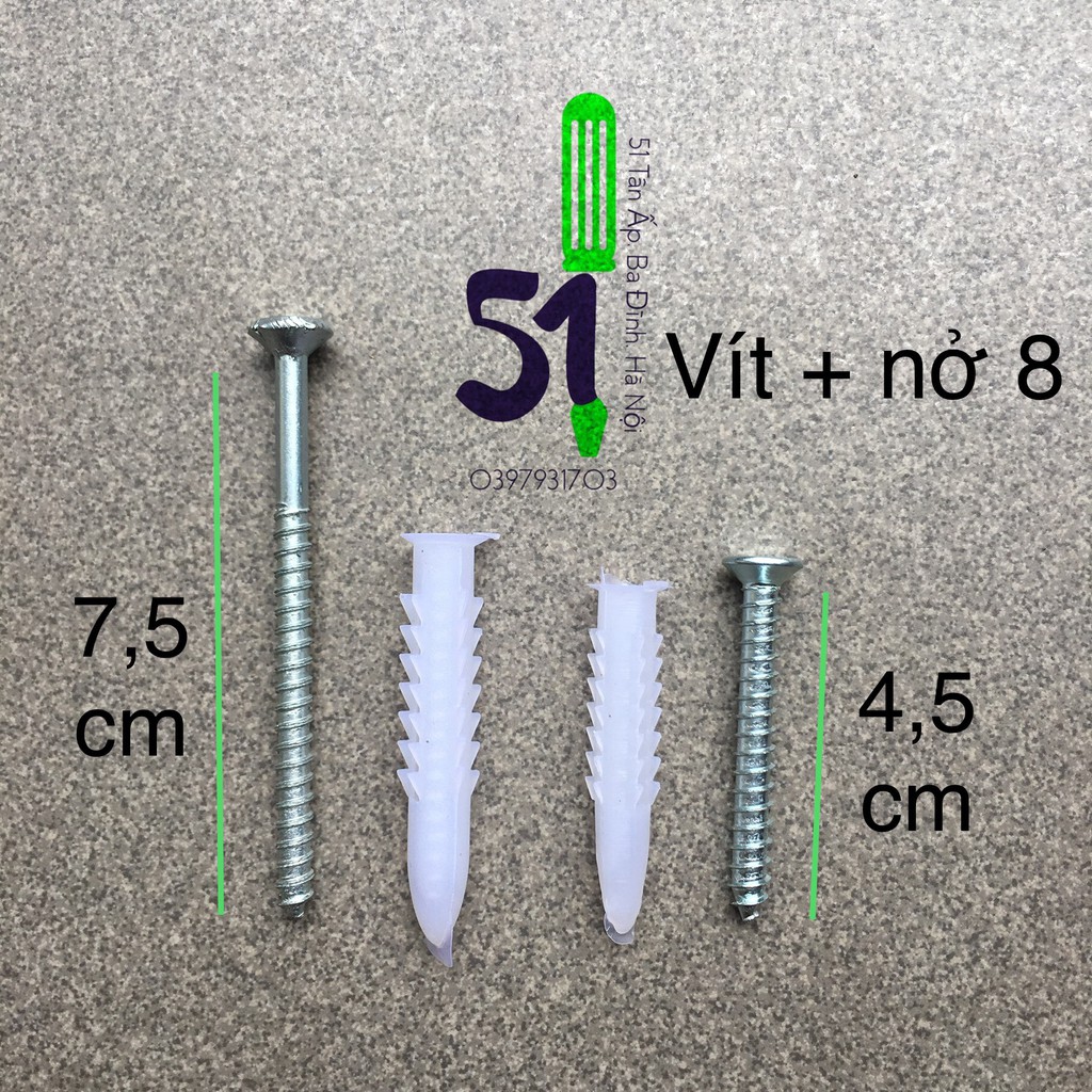 Bộ 10 con vít + nở nhựa (tắc kê) các cỡ 6, 8, 10