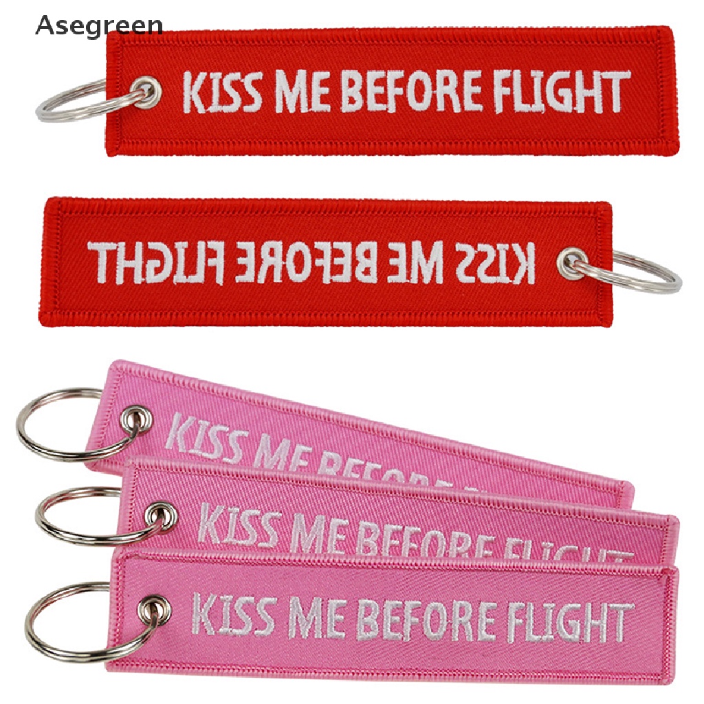 [Asegreen] Móc Khóa Thêu Nhãn Kiss Me Before Flight Bằng Kim Loại