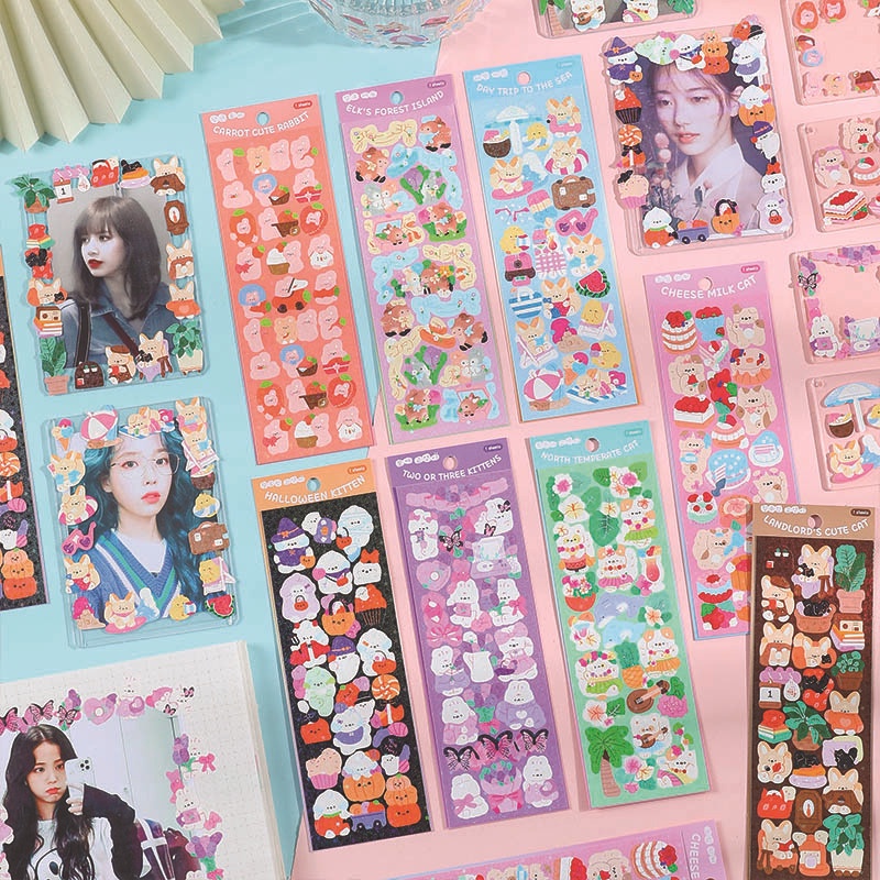 1 Tấm Sticker Dán Trang Trí Sổ Tay Hình Cô Gái Hoạt Hình Phong Cách Hàn Quốc