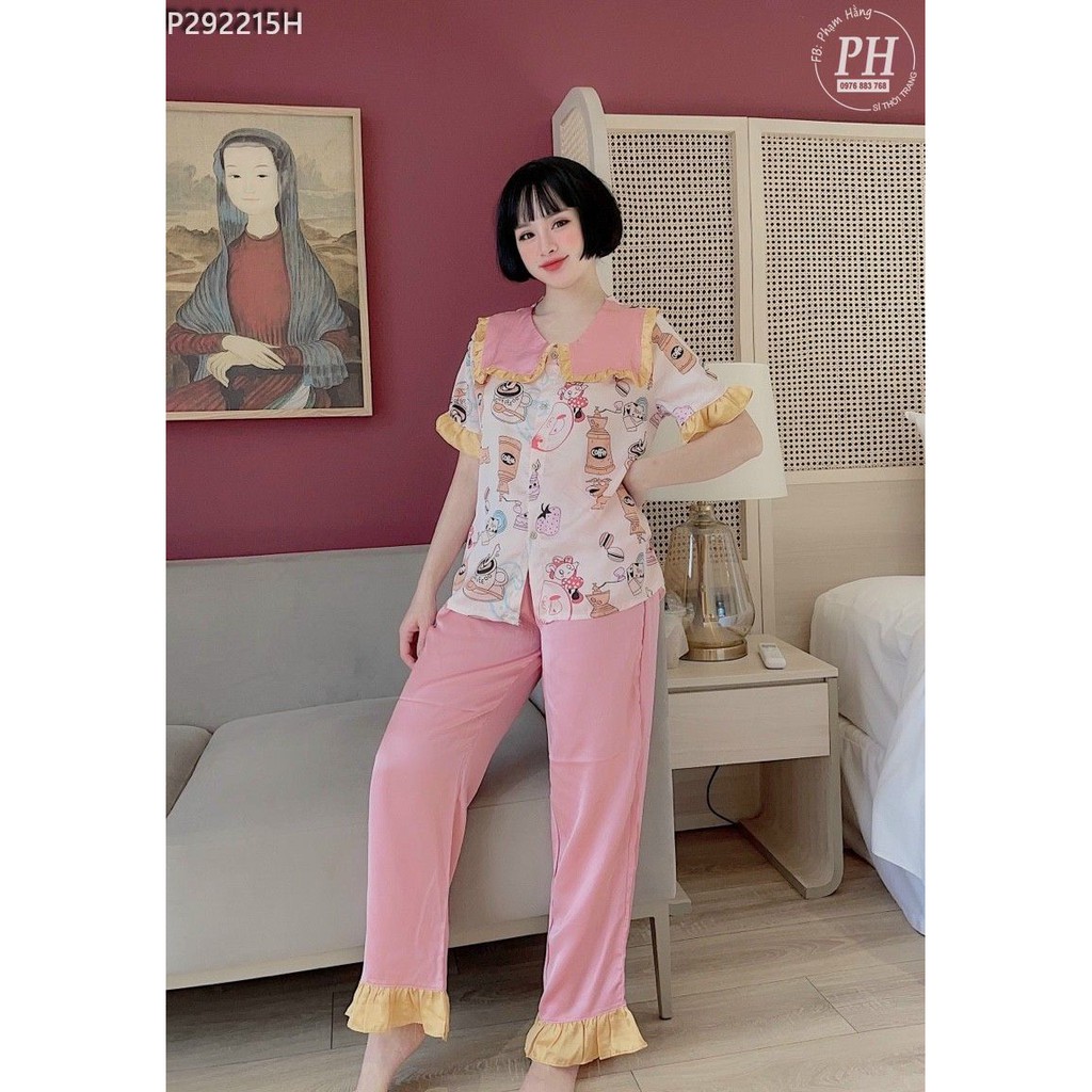 Bộ pijama tay cộc họa tiết tiểu thư sang chảnh