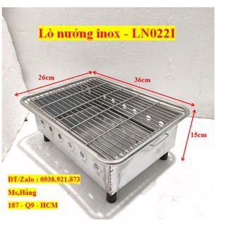 Lò nướng than inox có chân thấp ln022i - kt 36x26x15cm