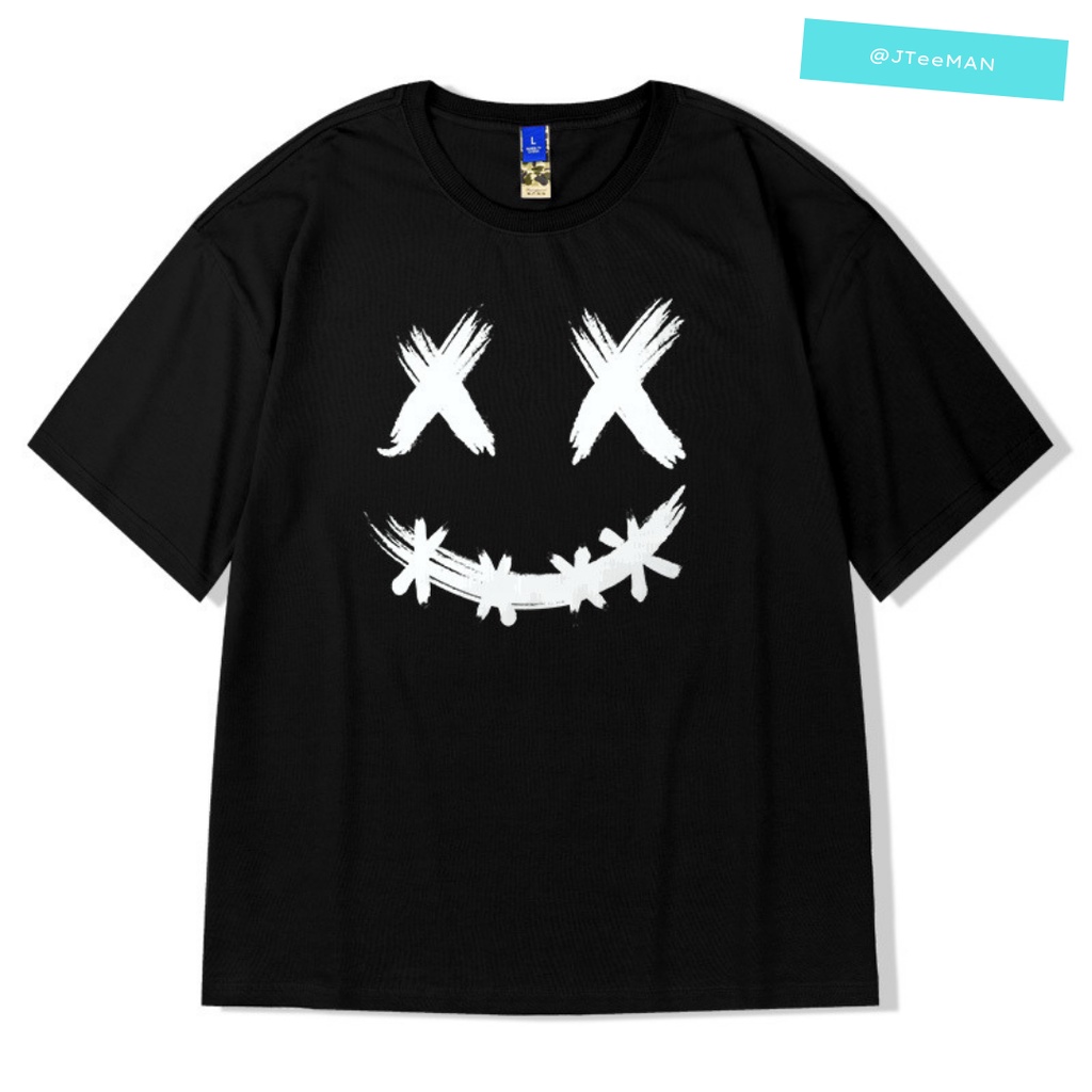 Áo thun Unisex tay lỡ form rộng in họa tiết miệng cười JTeeMan, áo thun Unisex phong cách cá tính vải cotton JT25