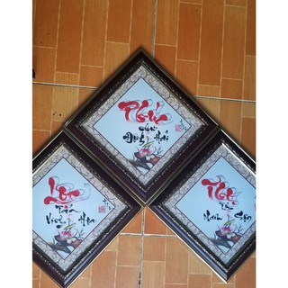 Bộ 3 tranh Phúc Lộc Thọ kích thước 32cm x 32cm. Quà tặng tân gia, khai trương