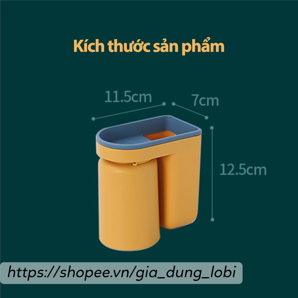 Kệ đựng bàn chải kem đánh răng kèm cốc dán tường để đồ phòng tắm tiện lợi