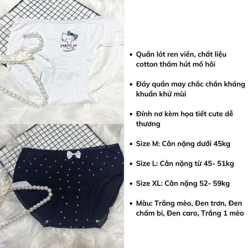 Quần lót nữ  Cotton ren viền Cao Cấp kháng khuẩn xuất nhật, họa tiết đẹp và dễ thương L0133