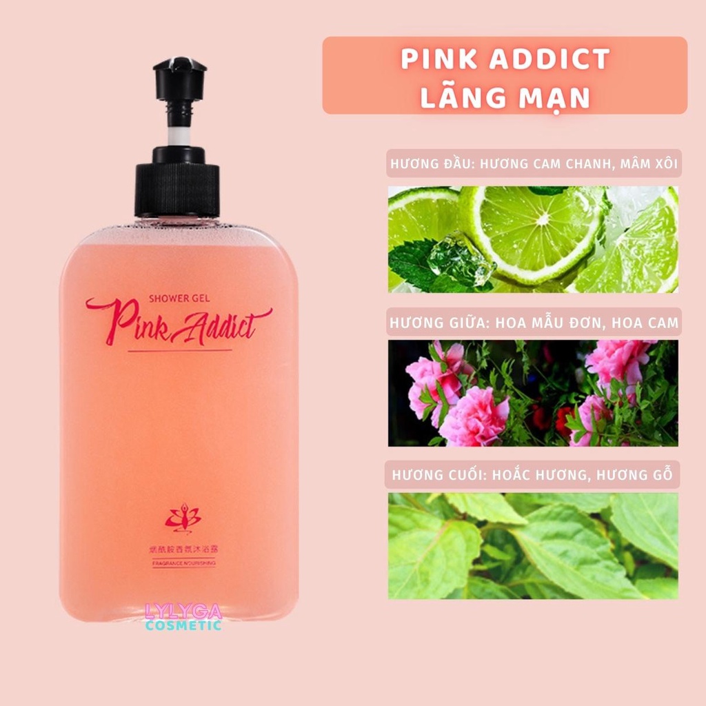 Sữa tắm nước hoa PiNK ADDICT 420ML DIY tự pha Hương thơm quyến rũ và bí ẩn Lưu hương lâu dưỡng ẩm sáng da mờ thâm ST02