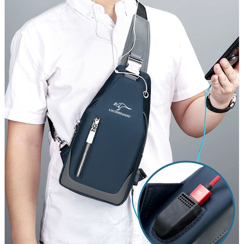 [Luke Kangaroo]Waterproof and wear-resistant chest bag men s messenger shoulder small backpack Leisure  real leather bag  handbag  fashion bag