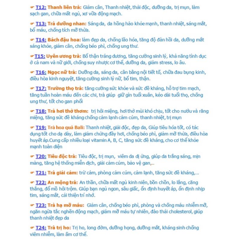 32 loại Trà Dưỡng Nhan Giảm Cân Giải Cảm An Thần Vạn Thiên Sắc