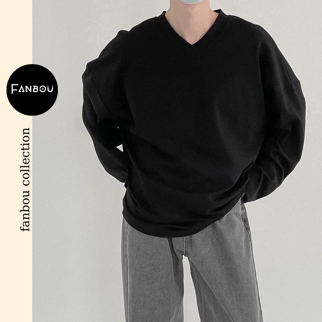 Áo thun cotton nam cổ xẻ tim tay dài | BigBuy360 - bigbuy360.vn