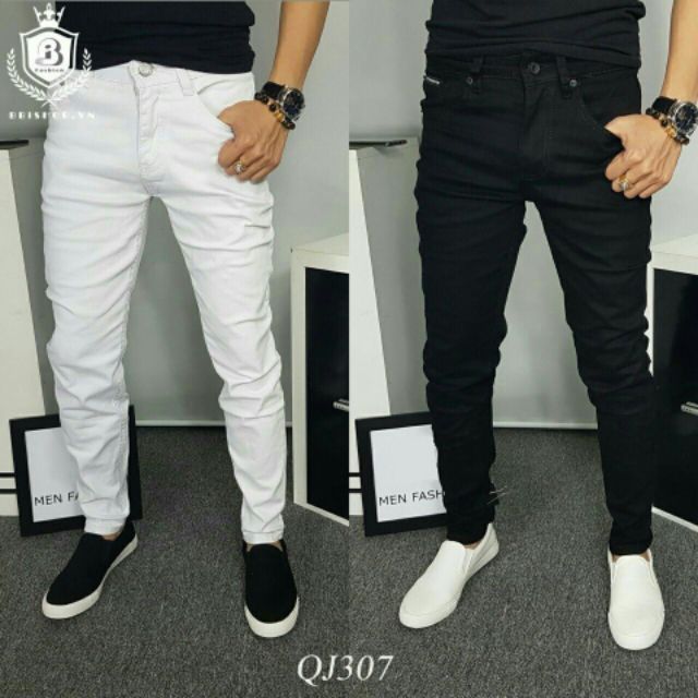 QUẦN JEAN NAM TRẮNG VÀ ĐEN 2 MÀU CƠ BẢN ỐNG CÔN DÁNG BODY VẢI CO GIÃN CÓ SIZE ĐẠI BIG SIZE QUẦN JEAN DÀI