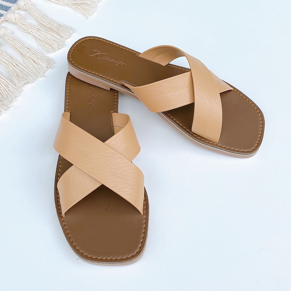 Dép xẹp nữa quai chéo thời trang mùa hè thương hiệu Detaunisex-DX02