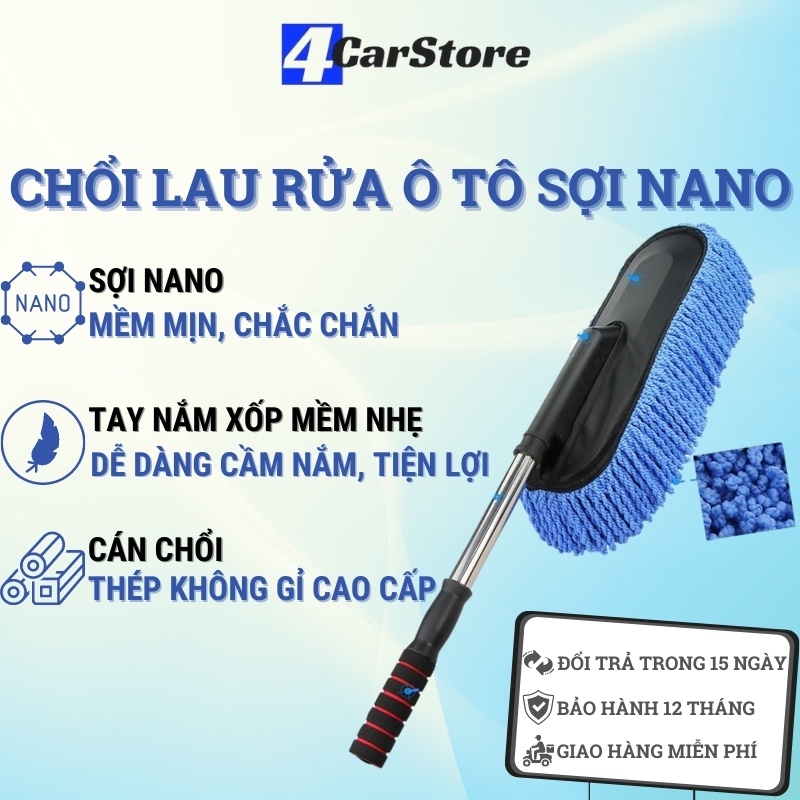 Chổi lau rửa xe ô tô chuyên dụng sợi Nano siêu mềm | Có thể kéo dài hoặc thu gọn, sợi lau mềm mại, không gây xước xe