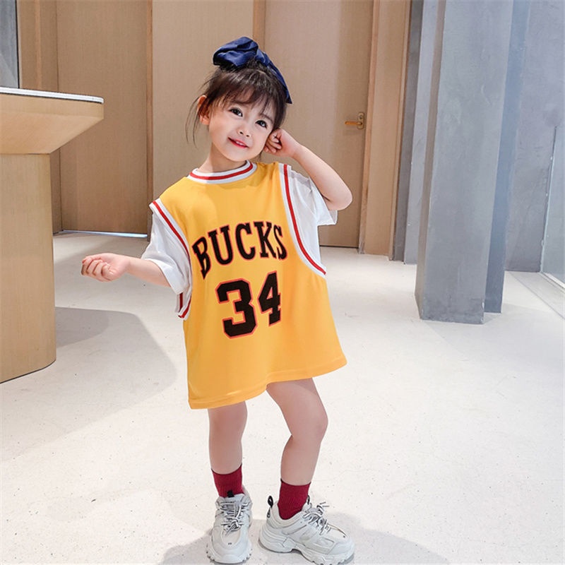 Đầm thun tay ngắn phong cách thể thao thời trang dành cho bé gái