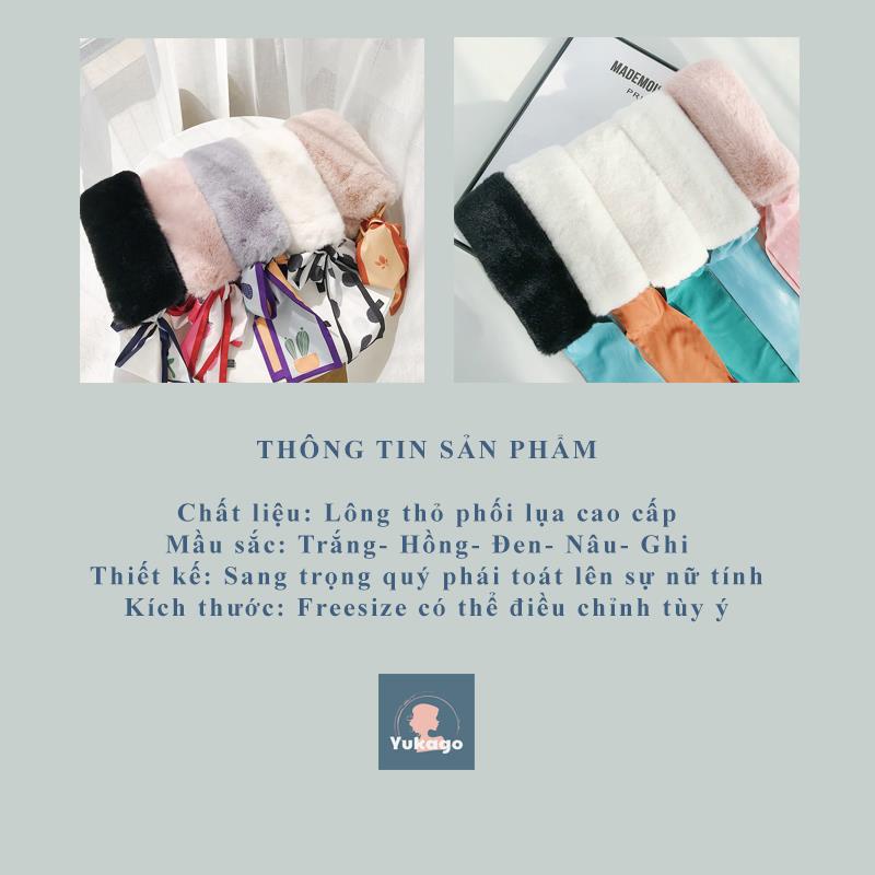 Khăn quàng cổ lông thỏ mềm phối lụa nơ siêu ấm sang trọng nữ tính YUKAGO SL1441