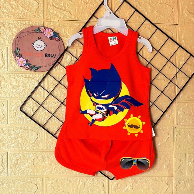 Bộ quần áo trẻ em Baby SuSu - Mẫu ba lỗ hoạt hình siêu nhân, chất vải cotton 100%,mềm mịn, size cho bé từ 5 đến 25
