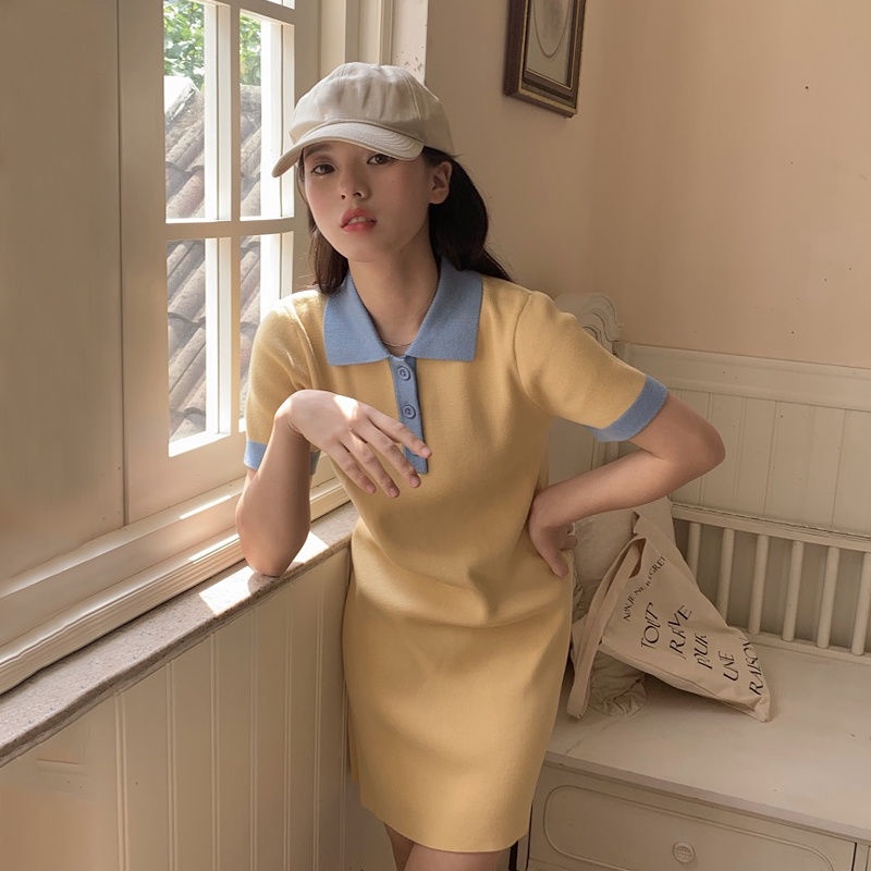 COZOK Đầm Dệt Kim Ngắn Tay Dáng Ôm Thời Trang Cá Tính
