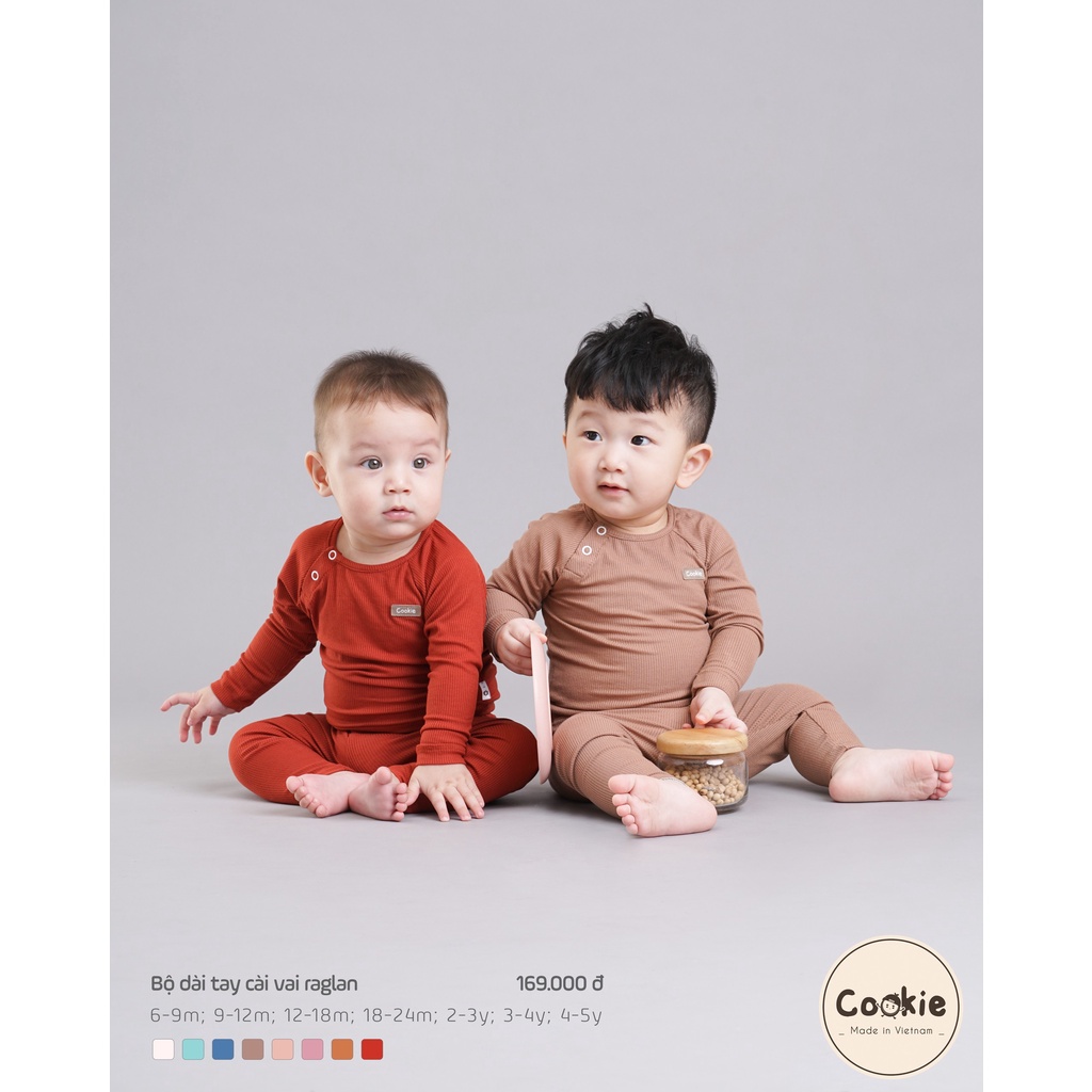 [CHÍNH HÃNG] Bộ dài tay cài vai raglan họa tiết trẻ em đáng yêu Cookie