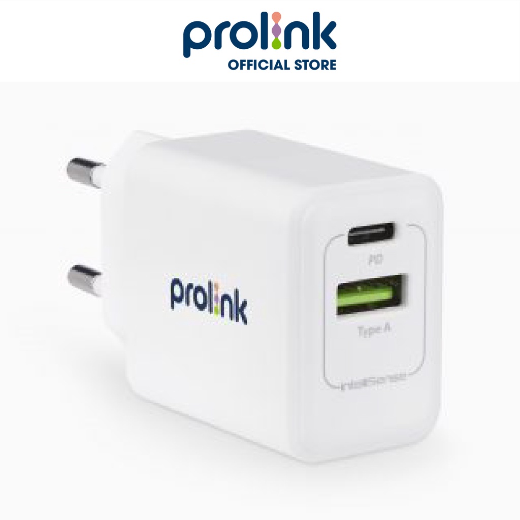 Củ sạc nhanh 20W PROLiNK PTC21801 có 2 cổng USB-A & USB-C dành cho iPhone, iPad, Samsung, Xiaomi