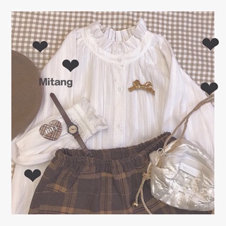 Order |mitang style| áo sơ mi cổ ren, sơ mi cổ trụ phối ren