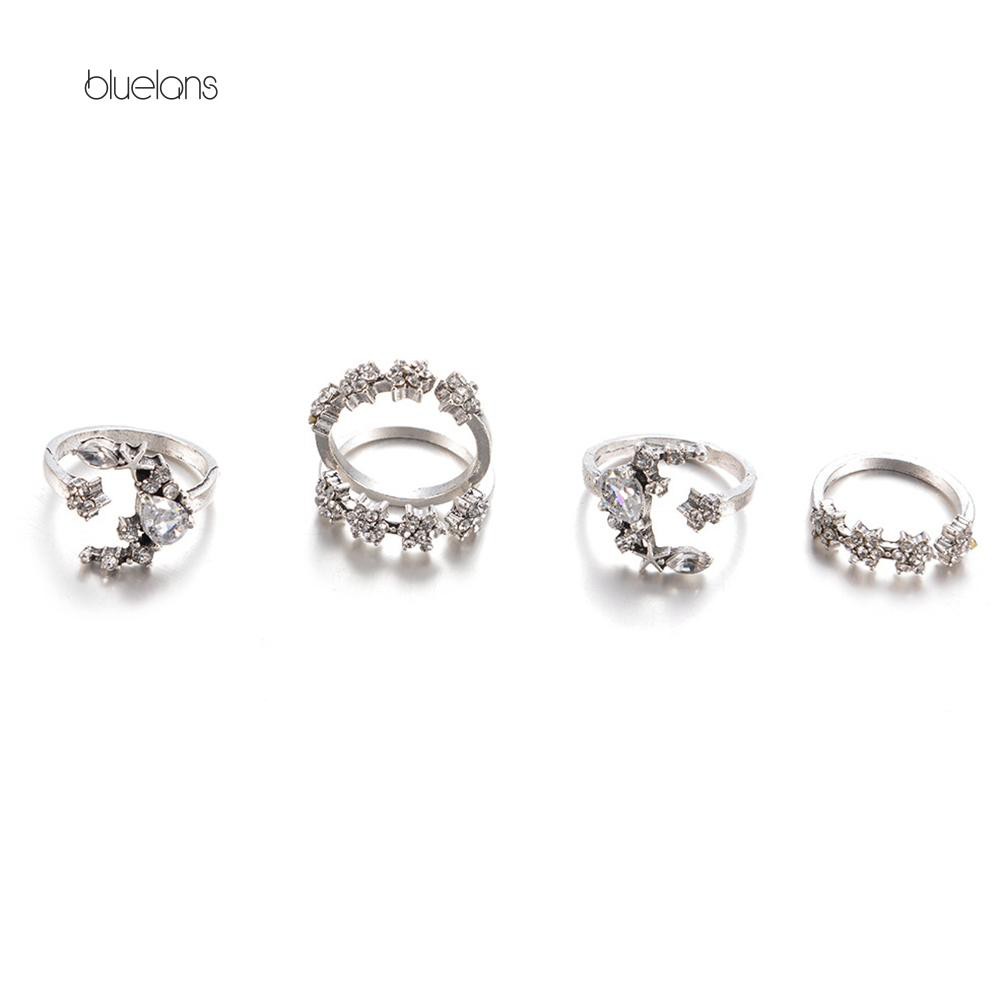 Set 5 Nhẫn Thời Trang Hình Trăng Sao Có Đính Đá Nhân Tạo Đẹp Mắt Cho Nữ