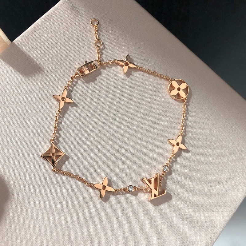 Lắc tay nữ siêu xinh mạ vàng hồng logo Louis Vuitton LV trang sức cao cấp