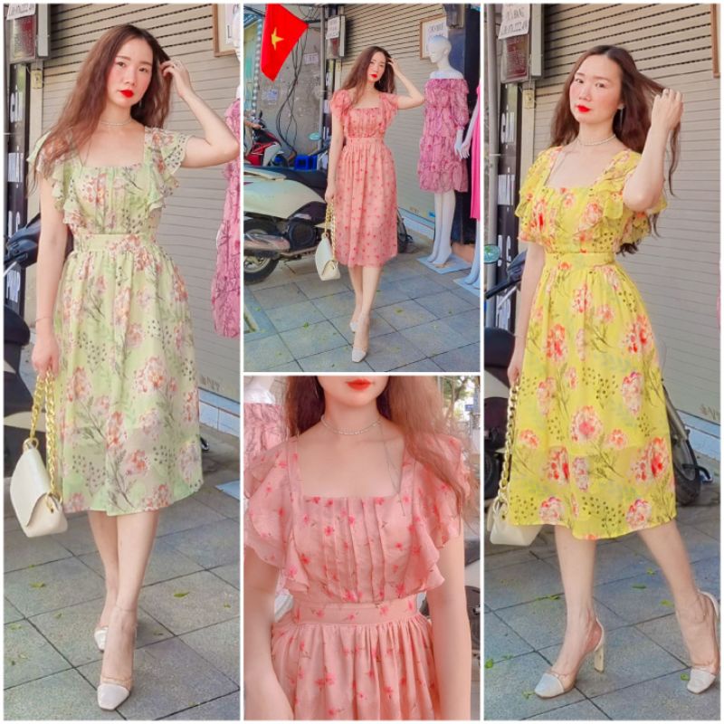 📣Váy Maxi hoa cổ vuông tay bèo tiểu thư ❤Là hàng thiết kế may kỹ, màu hoa ngọt ngào xinh đẹp, lót lụa mịn mát🍀Ảnh thật ❤