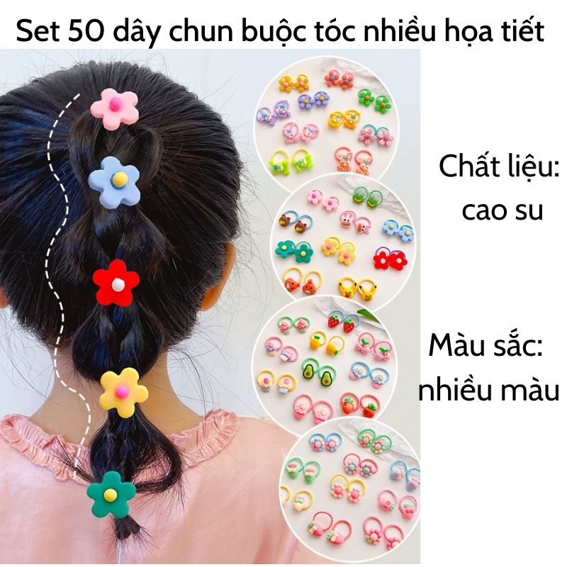 Dây buộc tóc bé gái combo 50 dây nhiều họa tiết hoạt hình dễ thương JIMADO P.269