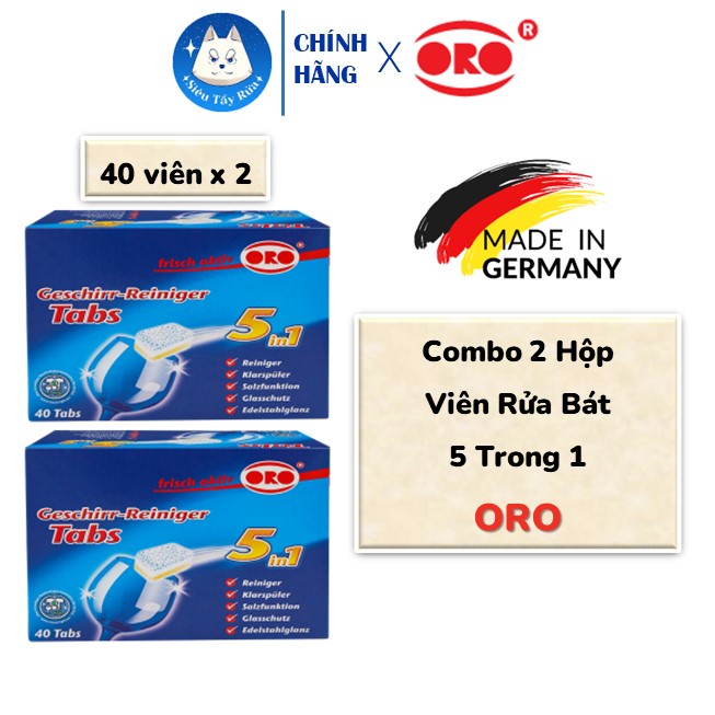 [Nội Địa Đức] Combo 2 Hộp Viên Rửa Bát 5 trong 1 ORO Chính Hãng Nhập Khẩu CHLB Đức (40v x 20g)