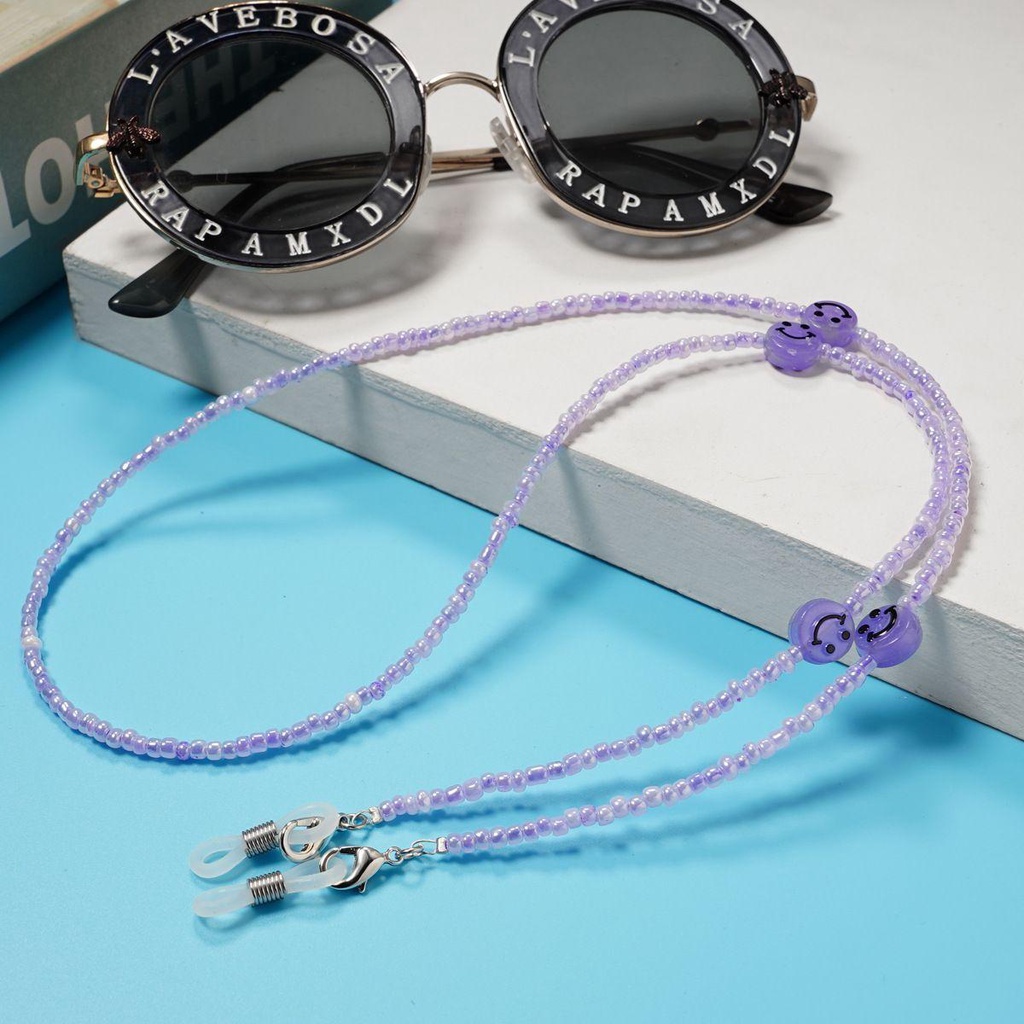 LILYES Eyeglass Lanyard Face Cover Necklace Neck Straps protectionCord Holders Glasses Chain Glasses Clips Anti-lost Smiley Candy Color Cartoon Sunglasses Cords Acrylic Beads Chain/Multicolor