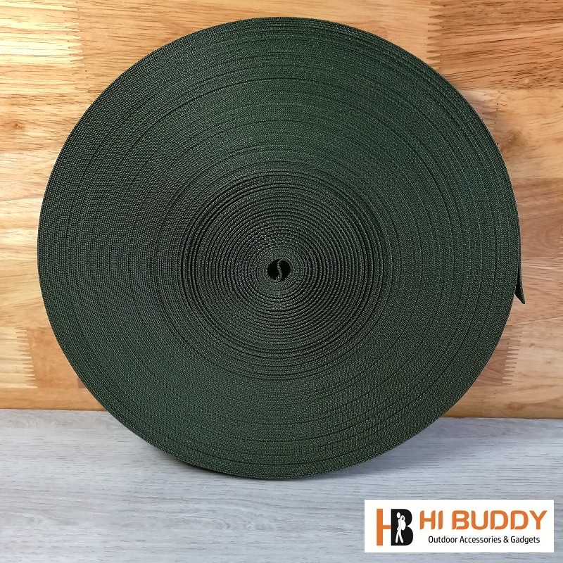 Bành Dây Dù Dẹt Xanh Rêu - DÀI 45M - NĂNG 1KG - BẢN RỘNG 2.5CM