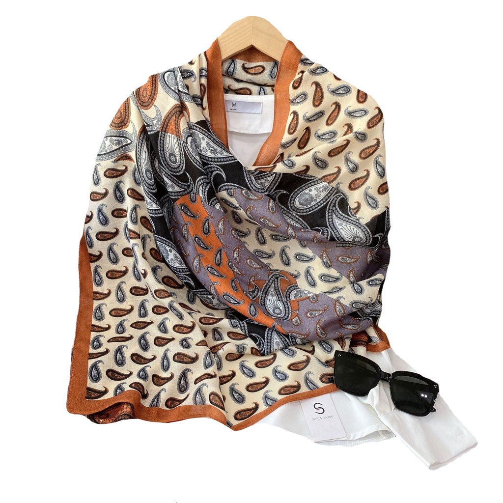 Khăn Choàng Lụa Cotton Lanh Dài Chống Nắng In Họa Tiết Hoa Thời Trang Âu Mỹ 24H