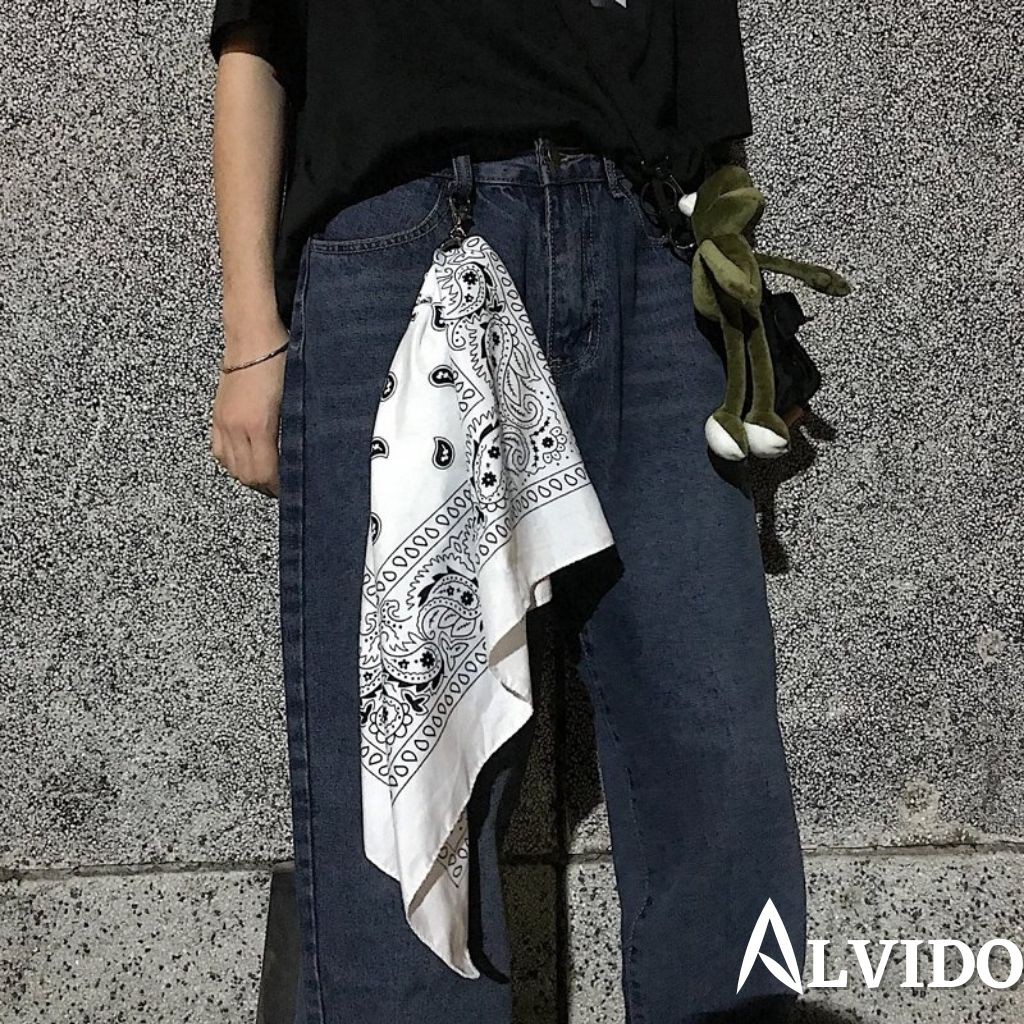 Khăn vuông bandana streetwear ALVIDO in họa tiết đơn giản nhiều màu tùy chọn