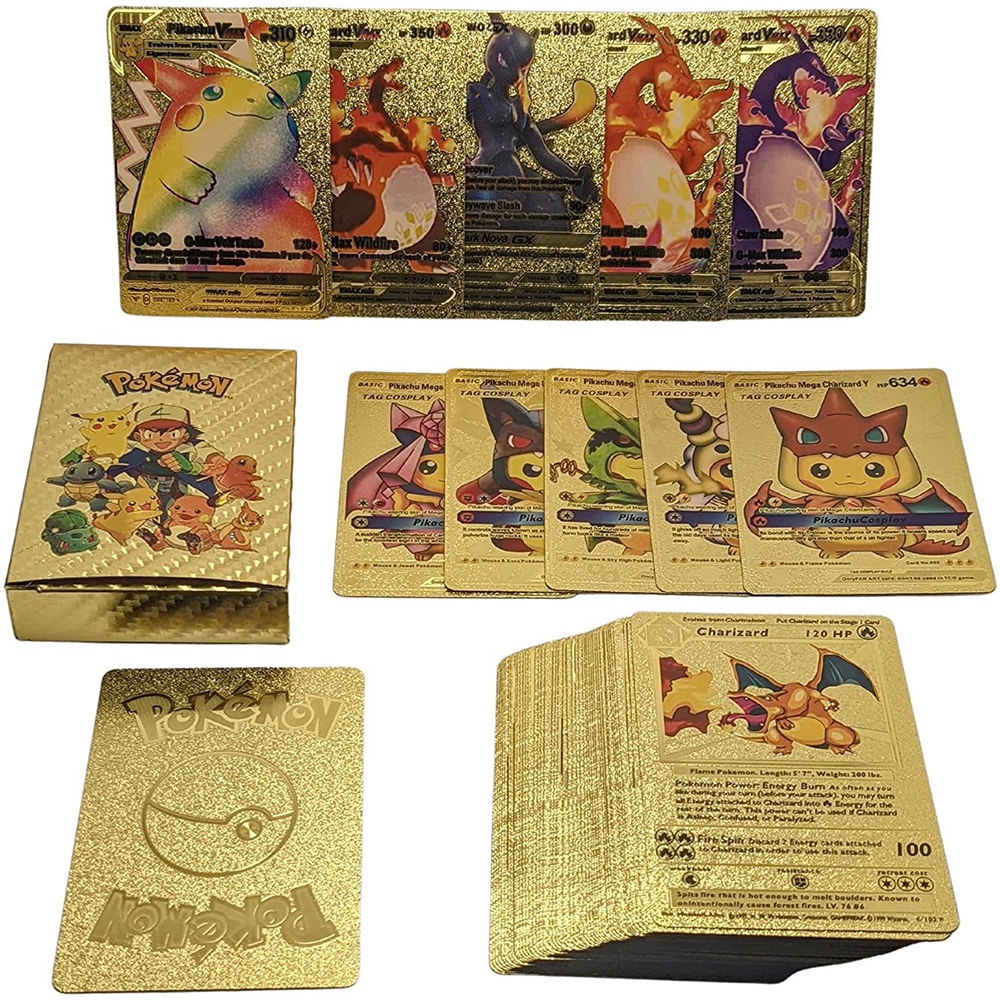 Set 110 Thẻ Bài Pokemon Vmax GX Bằng Kim Loại Màu Vàng / Bạc / Đen Dành Cho Bé Trai