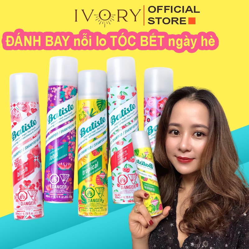 Dầu Gội Khô giúp Hết Ngứa, Hết Bết Dính Tóc Thơm Mượt Tóc Bồng Bềnh Tức Thì Batiste Dry Shampoo 200ml