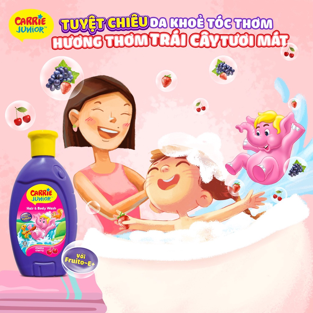 Sữa tắm gội cho bé Carrie Junior hương Cherry/Grapeberry/Tinh chất sữa 280g