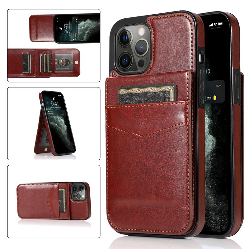 Ví Lật Khe Cắm Thẻ Ốp lưng iPhone 12 Pro Max 11 13 Mini 14 15 Pro XS Max X XR 7 8 Plus SE 2020 Ốp Lưng TPU Mềm Chống Sốc