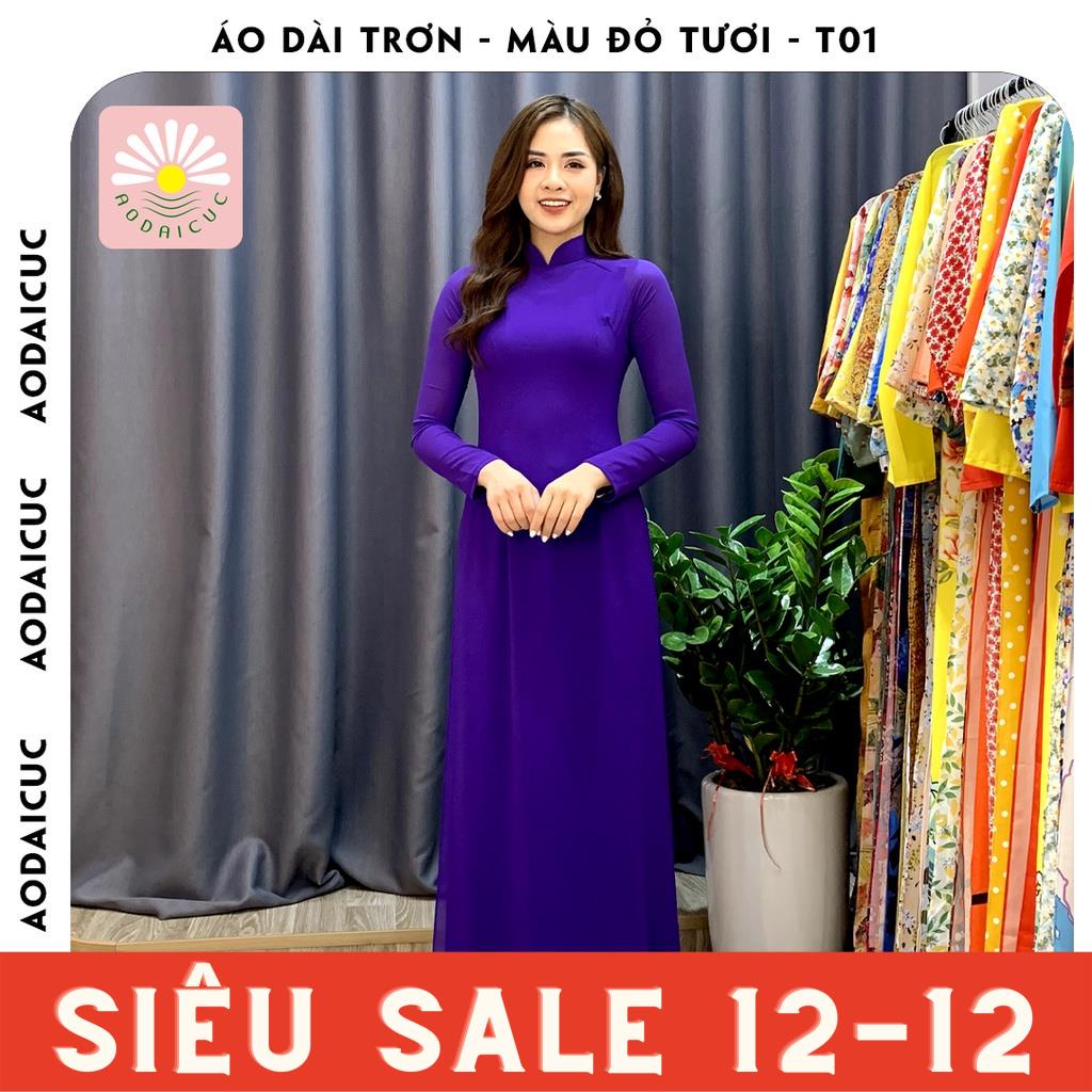 Áo dài truyền thống, màu tím huế, lụa chiffon cao cấp, không nhăn, không xù - T04