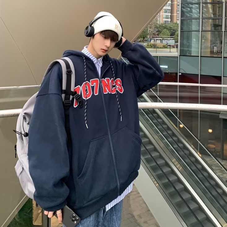 Áo Khoác hoodie Dáng Rộng Kiểu retro Mỹ Cá Tính Cho Nam
