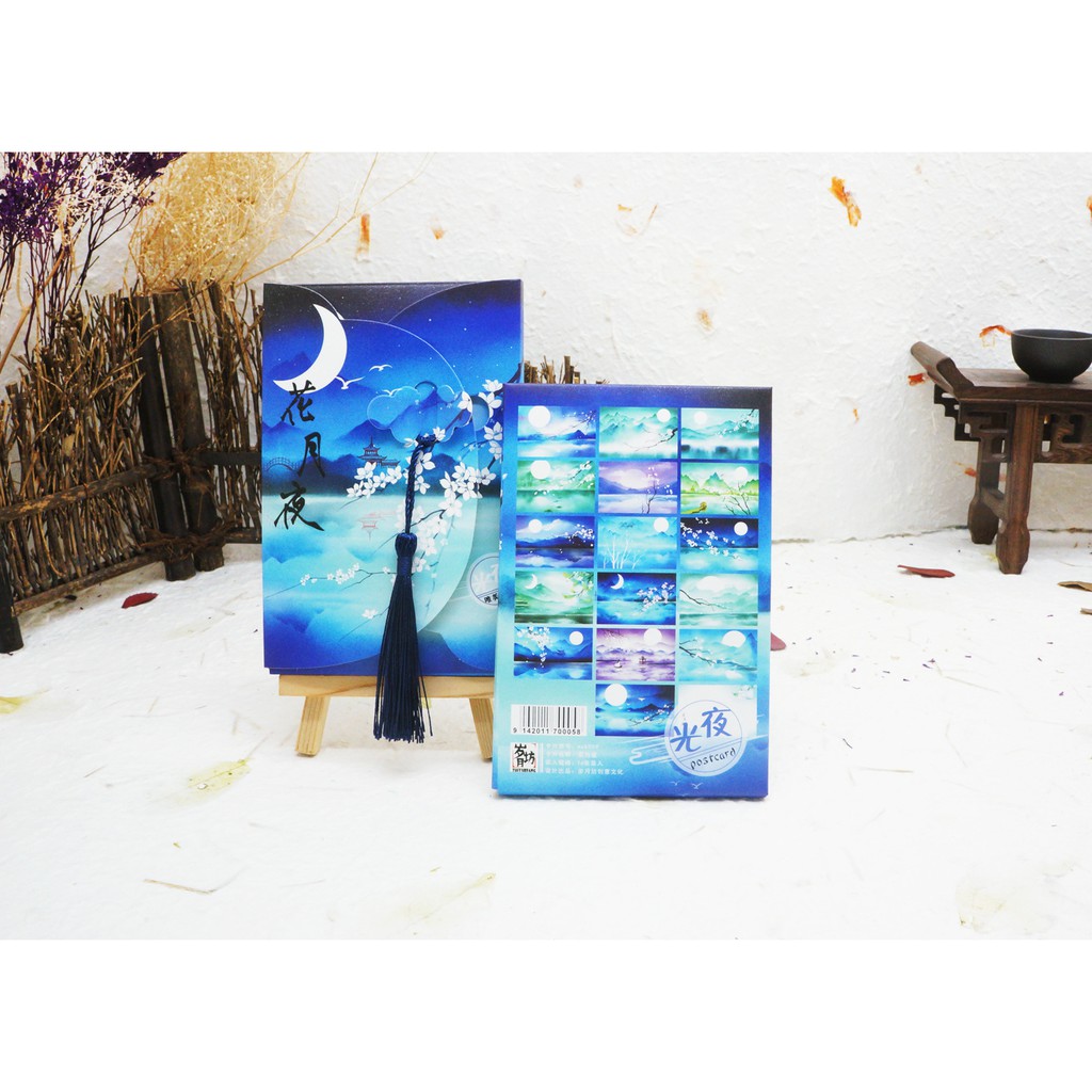 Postcard dạ quang Hoa nguyệt dạ hộp ảnh bưu thiếp nhiều tấm quà tặng trang trí đẹp cổ trang