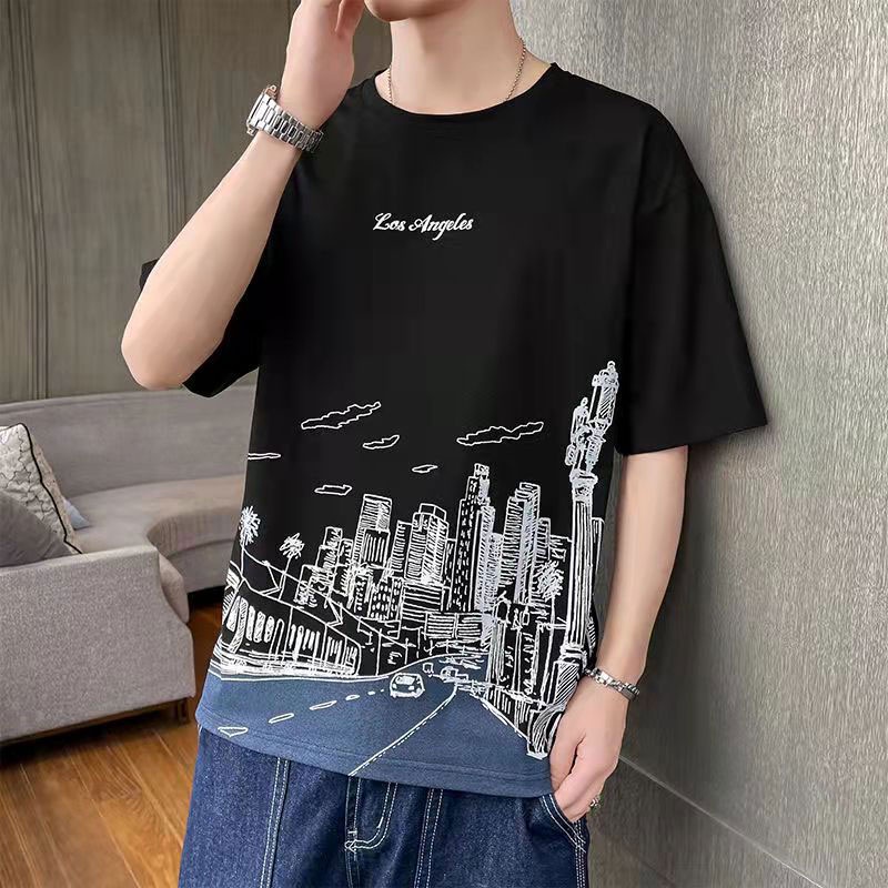 Áo thun ngắn tay dáng rộng in họa tiết thời trang dành cho nam