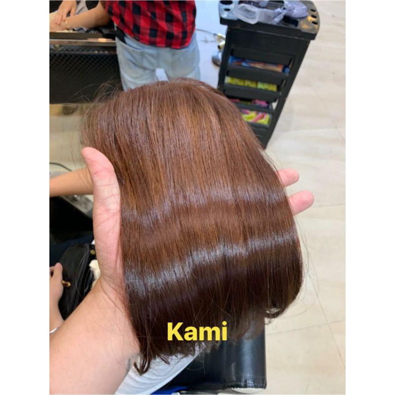 Thuốc nhuộm tóc nâu hạt dẻ Cafe trầm siêu tôn da, nhuộm tóc tại nhà Kami 5C (màu +oxy +collagen)
